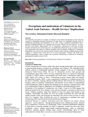 Perceptions and motivations of Volunteers in the United Arab Emirates – Health Services’ Implications