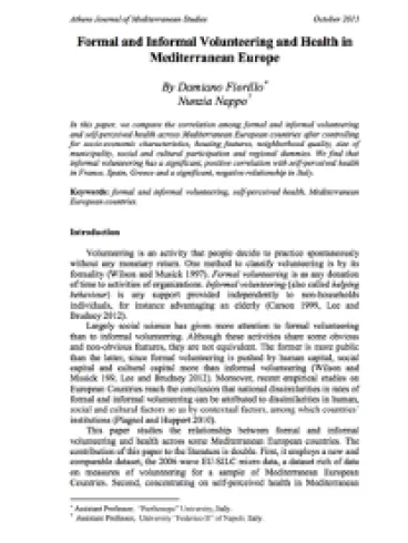 Formal and Informal Volunteering and Health in Mediterranean Europe