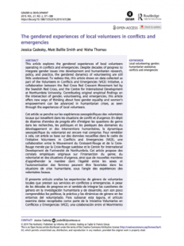The gendered experiences of local volunteers in conflicts and emergencies