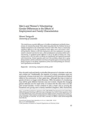 Men’s and Women’s Volunteering: Gender Differences in the Effects of Employment and Family Characteristics