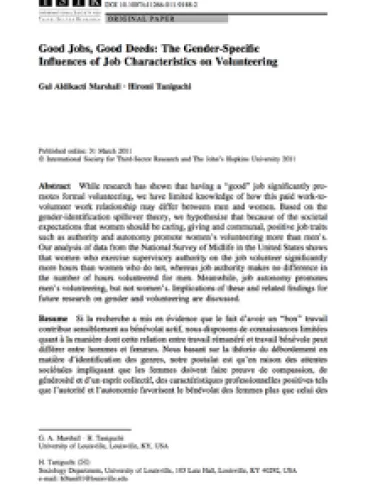 Good Jobs, Good Deeds: The Gender-Specific Influences of Job Characteristics on Volunteering