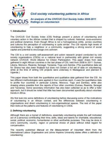 Civil Society Volunteering Patterns in Africa: An Analysis of the CIVICUS Civil Society Index 2008–2011