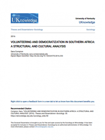 Volunteering and Democratization in Southern Africa: A Structural and Cultural Analysis