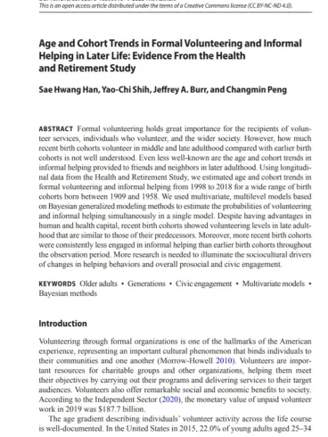 Age and Cohort Trends in Formal Volunteering