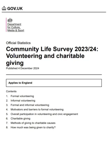 front page-Official Statistics - Community Life Survey 2023/24: Volunteering and charitable giving