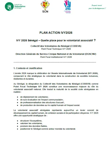 Plan d'action du Sénégal pour l'Année Internationale des Volontaires
