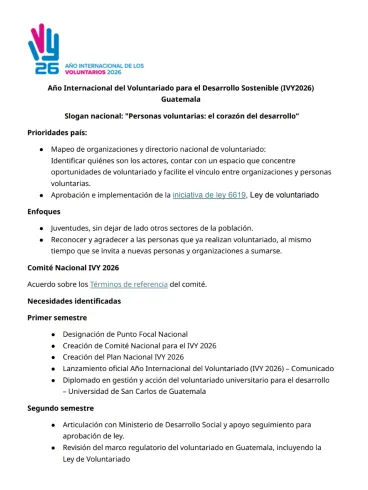 Plan Nacional de Guatemala por el Año Internacional del Voluntariado 