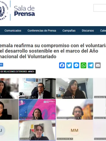 Comunicado - Guatemala reafirma su compromiso con el voluntariado para el desarrollo sostenible en el marco del Año Internacional del Voluntariado