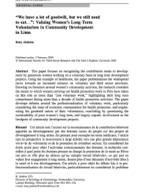 ‘‘We have a lot of goodwill, but we still need to eat…’’: Valuing Women’s Long Term Voluntarism in Community Development in Lima