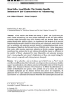 Good Jobs, Good Deeds: The Gender-Specific Influences of Job Characteristics on Volunteering 